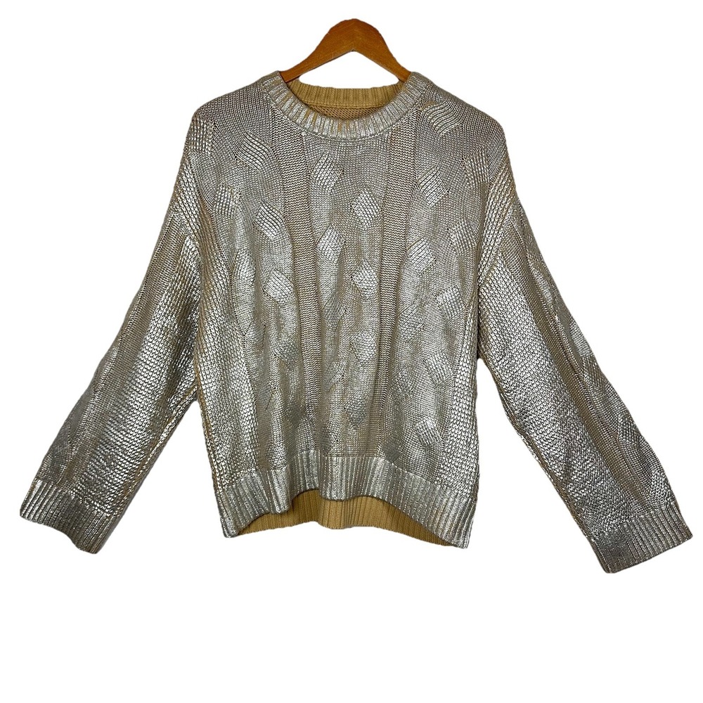 Pistola Everly Gilded Castle Cable Sweater Tan Sweater Gold Knit Size Large